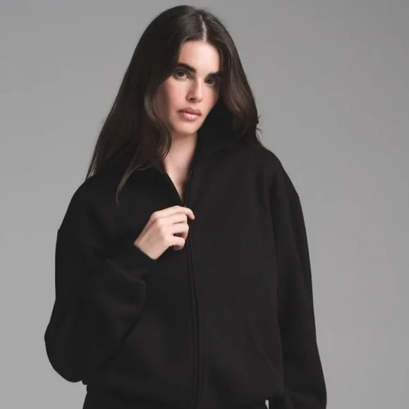 NWT Skims Cotton Fleece Classic Zip Up Hoodie Size XXS in Onyx - Picture 2 of 5